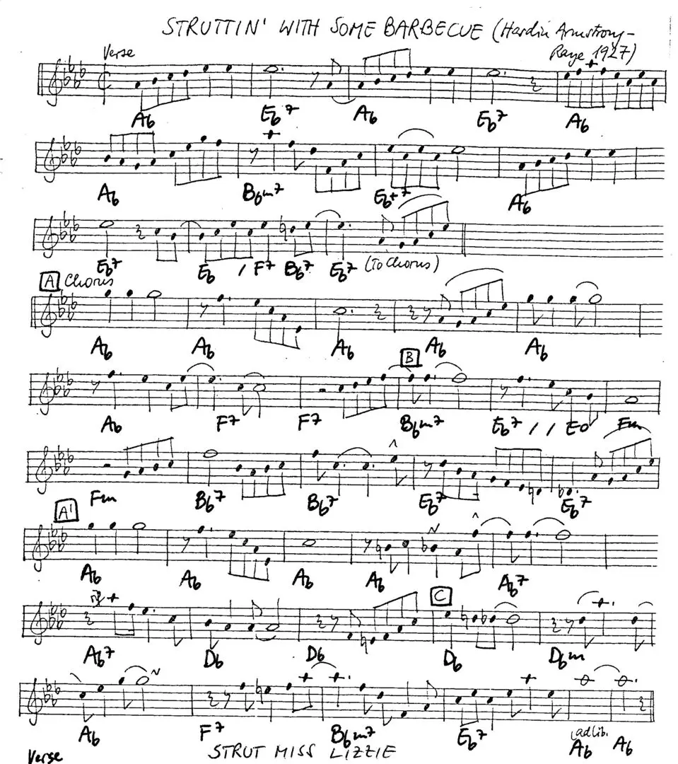 struttin' with some barbecue free jazz leadsheet - Courtesy of the Jungle Jazz Band